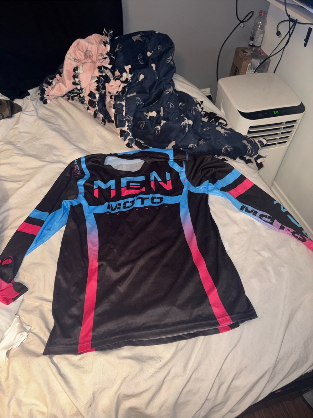 Men's Long Sleeve Swim Top - Black with Blue & Pink Accents